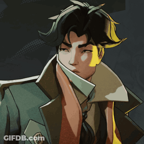 A Drawing Of A Man With A Scarf Around His Neck And A Badge On His Jacket GIF