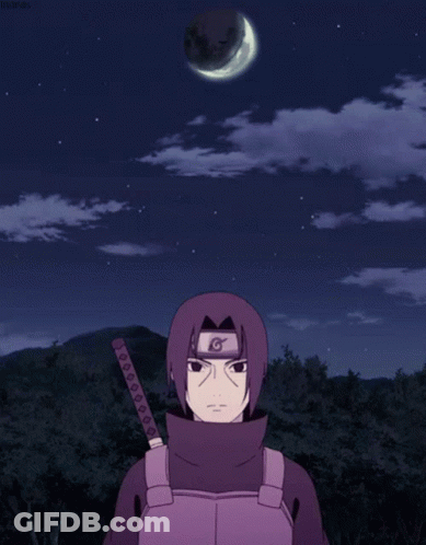 A Drawing Of A Man With A Sword And A Crescent Moon In The Background GIF