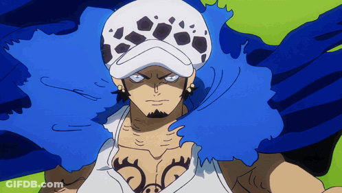 A Drawing Of A Man With A White Hat And A Blue Cape GIF