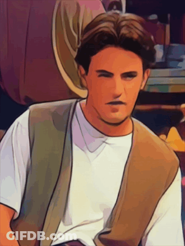 A Drawing Of A Man With A White Shirt And A Brown Vest GIF
