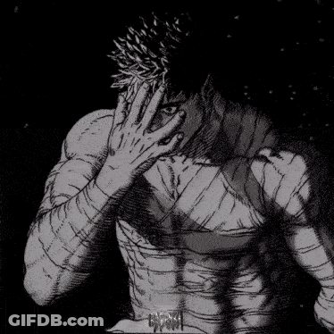 A Drawing Of A Man With Bandages On His Arms Covering His Face With His Hand GIF