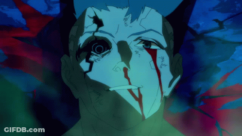 A Drawing Of A Man With Blood Coming Out Of His Eye GIF