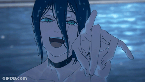 A Drawing Of A Man With Blue Hair And Green Eyes GIF