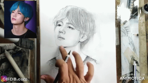 A Drawing Of A Man With Blue Hair Is Being Made In Animoto GIF