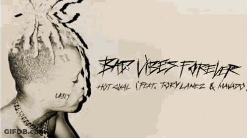 A Drawing Of A Man With Dreadlocks And The Words Bad Vibes Forever On The Bottom GIF