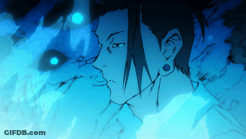 A Drawing Of A Man With Ear Piercings And A Blue Background GIF