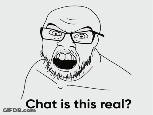 A Drawing Of A Man With Glasses And The Words Chat Is This Real On The Bottom GIF