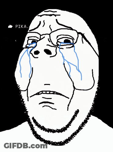 A Drawing Of A Man With Glasses Crying With Pika Written In The Corner GIF