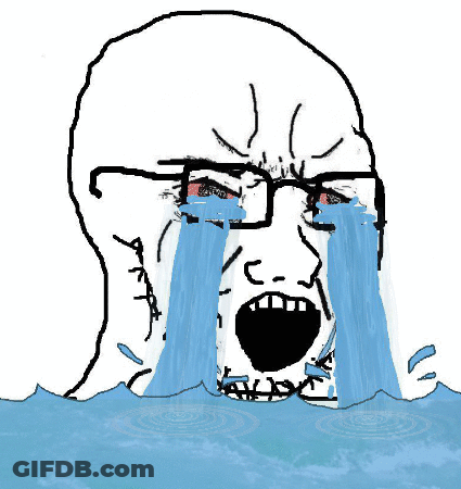A Drawing Of A Man With Glasses Crying With Water Coming Out Of His Mouth GIF