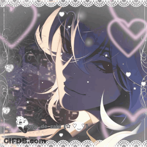 A Drawing Of A Man With Hearts Around Him And The Name Only-De-Zaki At The Bottom GIF