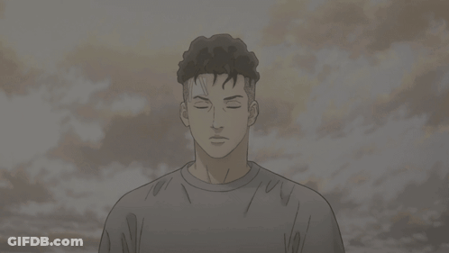 A Drawing Of A Man With His Eyes Closed Against A Cloudy Sky GIF