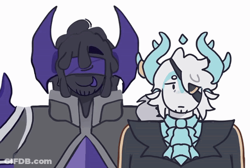 A Drawing Of A Man With Horns And A Cartoon Character With Horns GIF