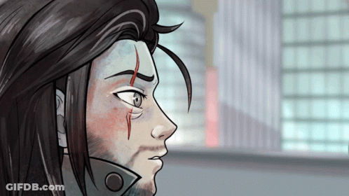 A Drawing Of A Man With Long Hair And A Red Stripe On His Face GIF