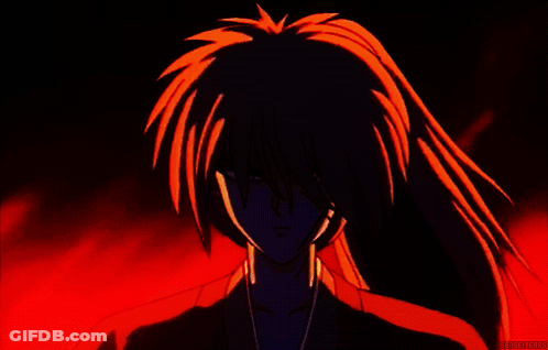 A Drawing Of A Man With Long Red Hair Is Displayed On A Black Background With A Red Glow GIF