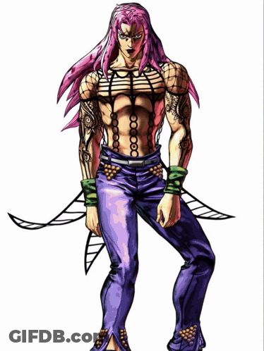 A Drawing Of A Man With Pink Hair And A Letter J In The Background GIF
