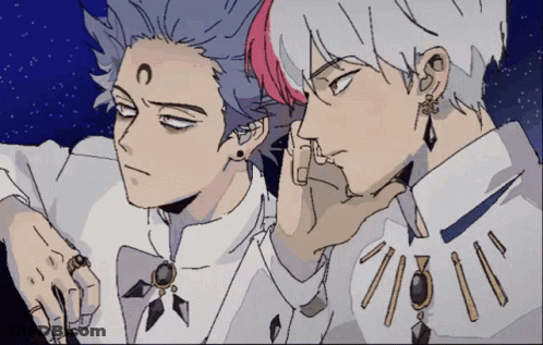 A Drawing Of A Man With Purple Hair And A Man With White Hair GIF