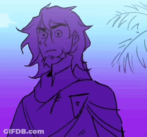 A Drawing Of A Man With Purple Hair GIF