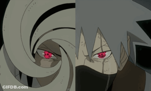 A Drawing Of A Man With Red Eyes And A Mask GIF