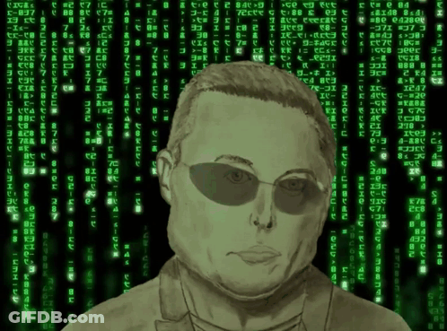 A Drawing Of A Man With Sunglasses In Front Of A Matrix Screen GIF