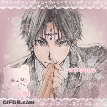 A Drawing Of A Man With The Name Chrollo Written On It GIF