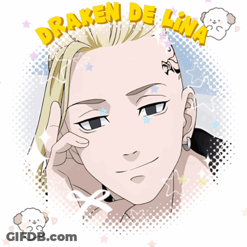 A Drawing Of A Man With The Name Draken De Lina Written Above Him GIF