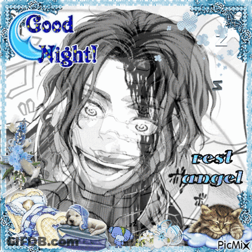 A Drawing Of A Man With The Words Good Night Rest Angel GIF