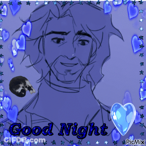 A Drawing Of A Man With The Words Good Night Written On It GIF