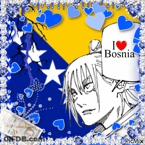 A Drawing Of A Man With The Words I Love Bosnia GIF
