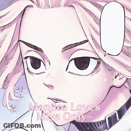 A Drawing Of A Man With The Words Manjiro Loves Miya Only Below Him GIF