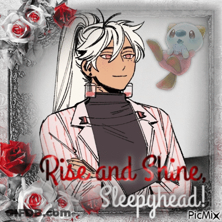 A Drawing Of A Man With The Words Rise And Shine Sleepyhead On It GIF