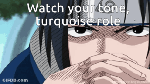 A Drawing Of A Man With The Words " Watch Your Tone Turquoise Role " GIF