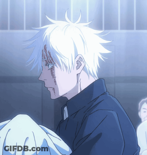 A Drawing Of A Man With White Hair And A Blue Shirt GIF