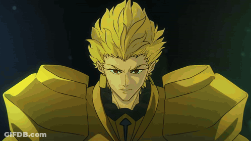 A Drawing Of A Man With Yellow Hair And A Sword GIF
