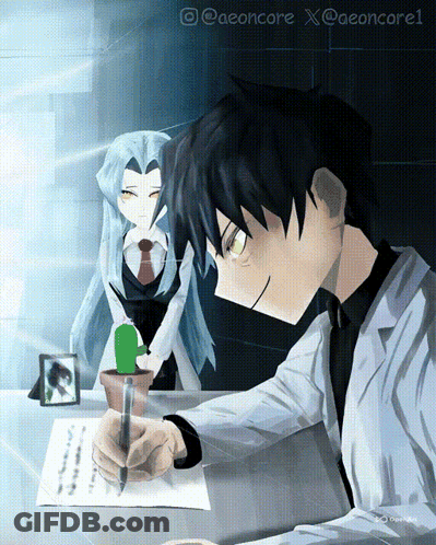Man Writing On Paper With Woman Behind GIF