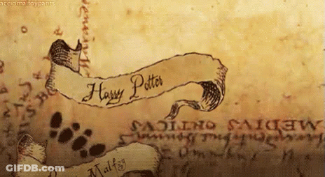 A Drawing Of A Map With A Banner That Says " Harry Potter " GIF