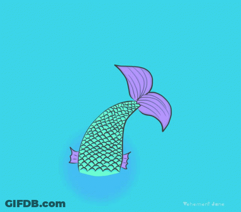 A Drawing Of A Mermaid 'S Tail On A Blue Background With The Name Yshemen Dane Below It GIF