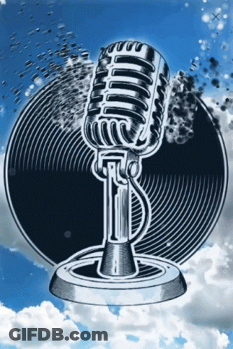 A Drawing Of A Microphone In Front Of A Blue Sky GIF