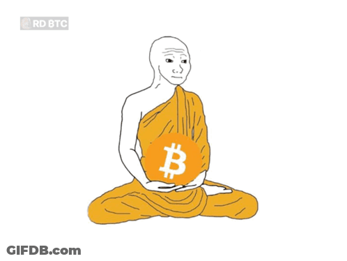 A Drawing Of A Monk Holding A Bitcoin In His Lap GIF