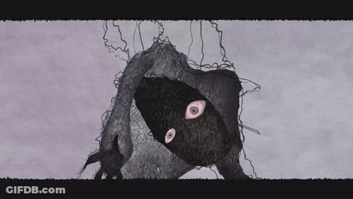 A Drawing Of A Monster With A Mask On And Eyes GIF