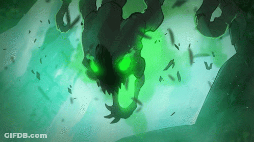 A Drawing Of A Monster With Green Eyes And Sharp Teeth GIF