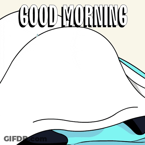 A Drawing Of A Monster With Horns And The Words Good Morning On The Bottom GIF