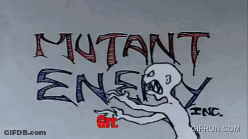 A Drawing Of A Monster With Mutant Enemy Inc. Written On It GIF