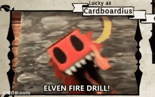 A Drawing Of A Monster With The Words " Elven Fire Drill " Below It GIF