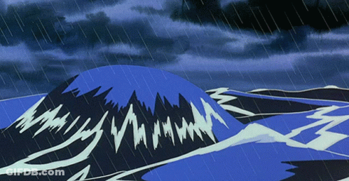 A Drawing Of A Mountain In The Rain With The Letter Z GIF