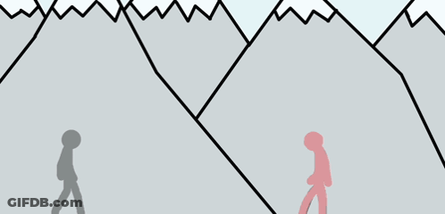 A Drawing Of A Mountain With A Red Stick Figure GIF
