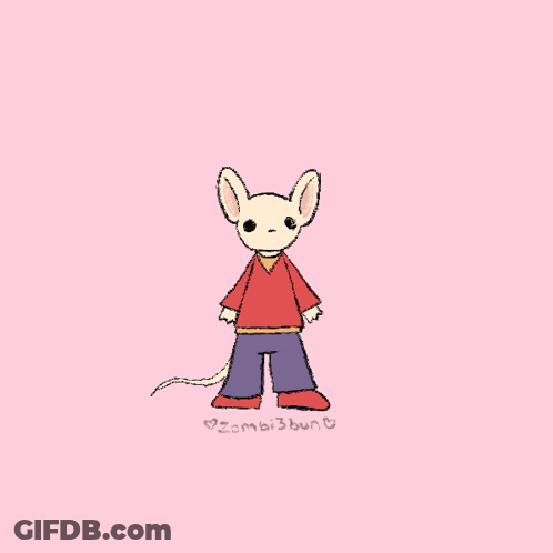 A Drawing Of A Mouse Wearing A Red Sweater And Pants GIF