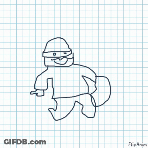 A Drawing Of A Ninja On A Piece Of Graph Paper With Flipanim Written Underneath It GIF