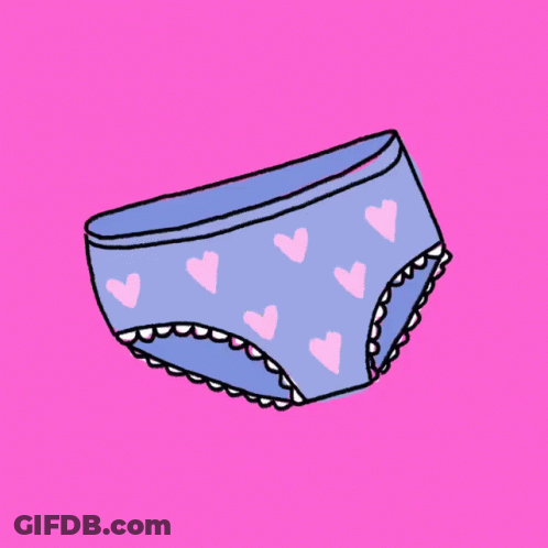 A Drawing Of A Pair Of Blue Underwear With Pink Hearts On It GIF