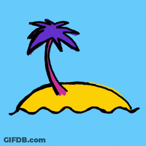 A Drawing Of A Palm Tree On A Small Island GIF