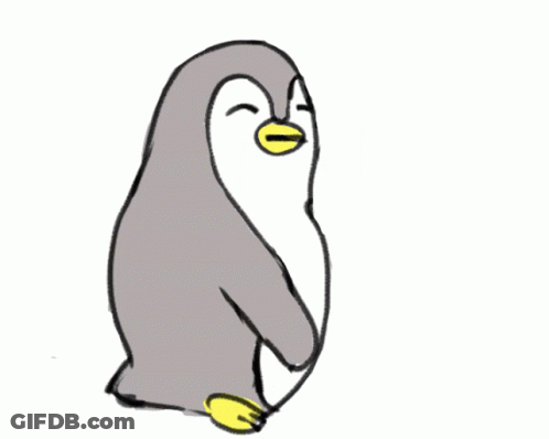 A Drawing Of A Penguin With A Yellow Beak And The Letter O On The Bottom GIF